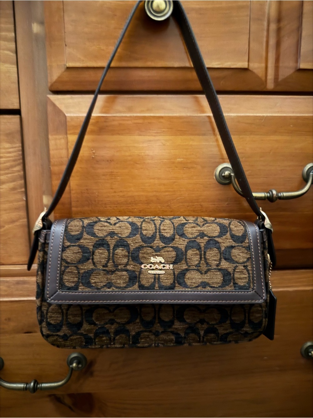 Coach Brown and Black Signature Canvas Shoulder Bag